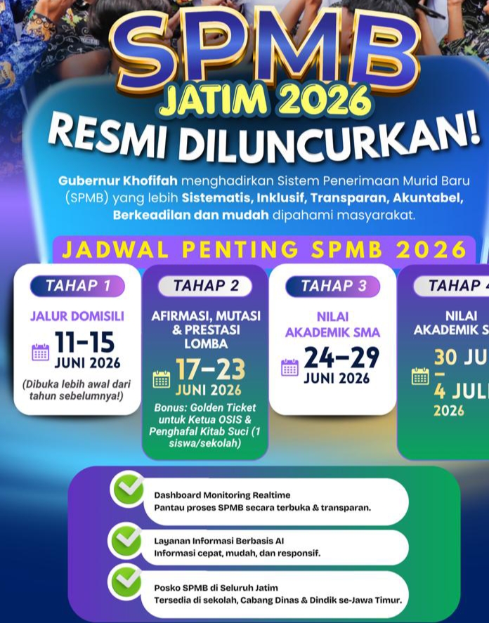 Keterangan foto:Gubernur Khofifah Indar Parawansa saat meluncurkan SPMB Jatim 2026 di Surabaya.